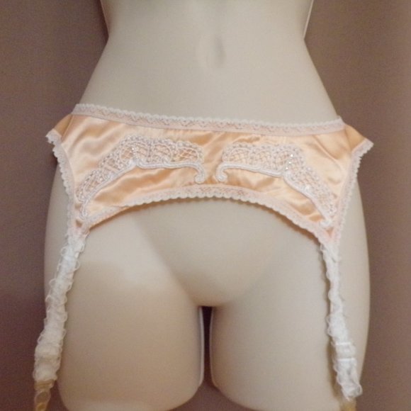 Vintage Emil Bole Satin Peach and White Garter Belt Size M/L - Picture 3 of 3